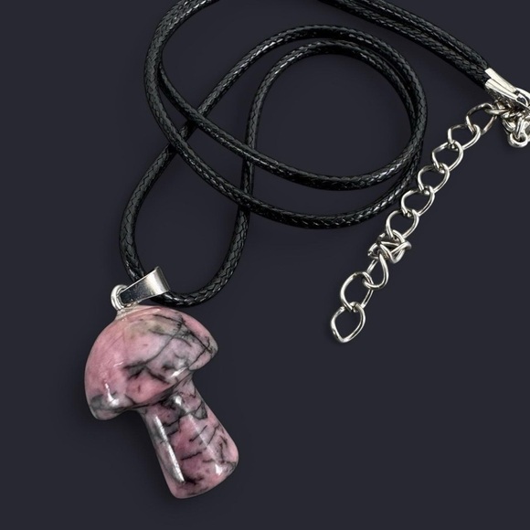 Rhodonite Mushroom Pendant Necklace - Picture 3 of 4